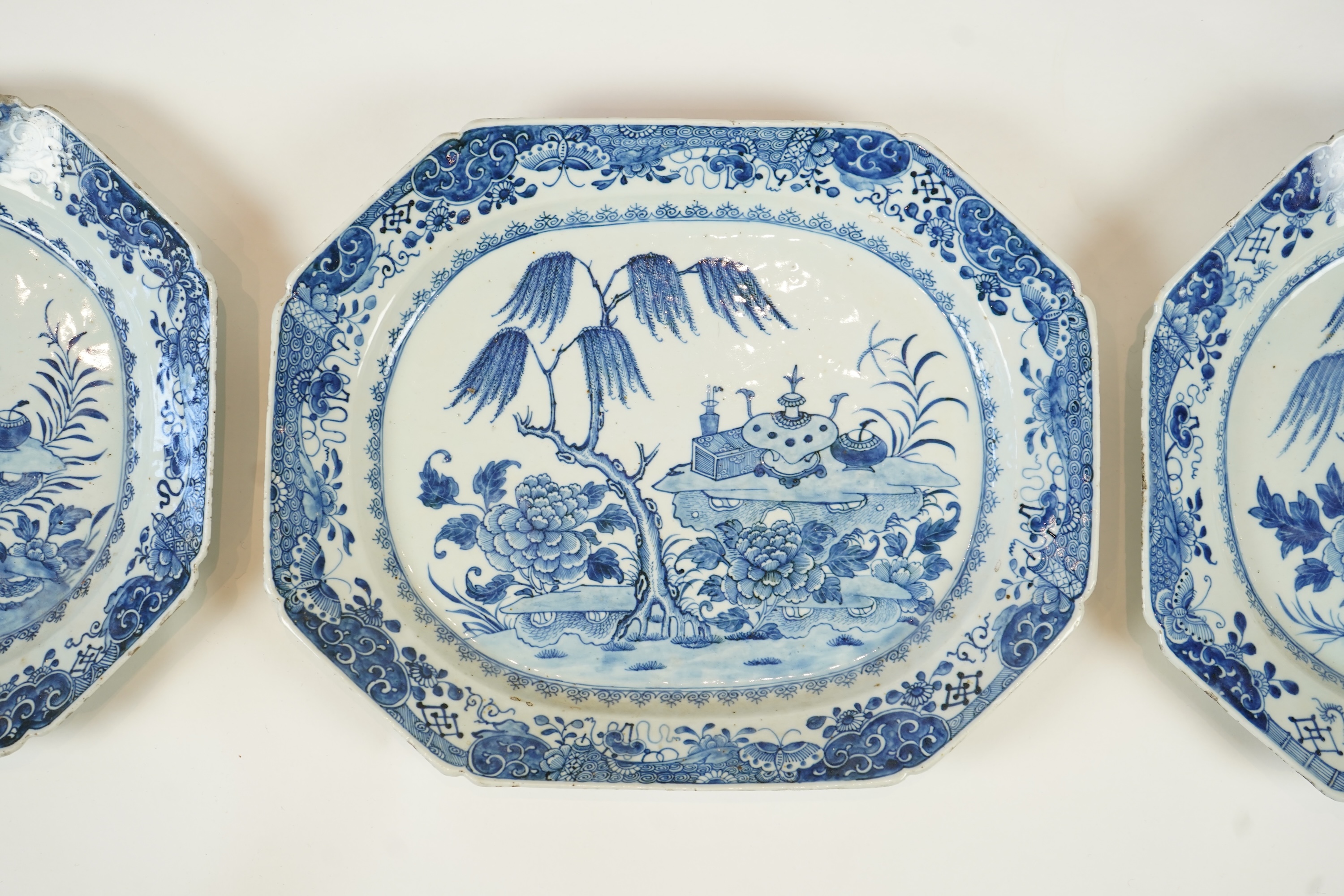 A set of three Chinese blue and white meat dishes, Qianlong period
